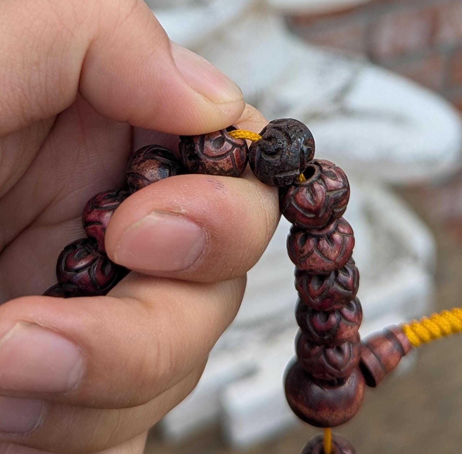 Handcrafted Yak Bone Mala: Tibetan Buddhist Lotus Prayer Beads