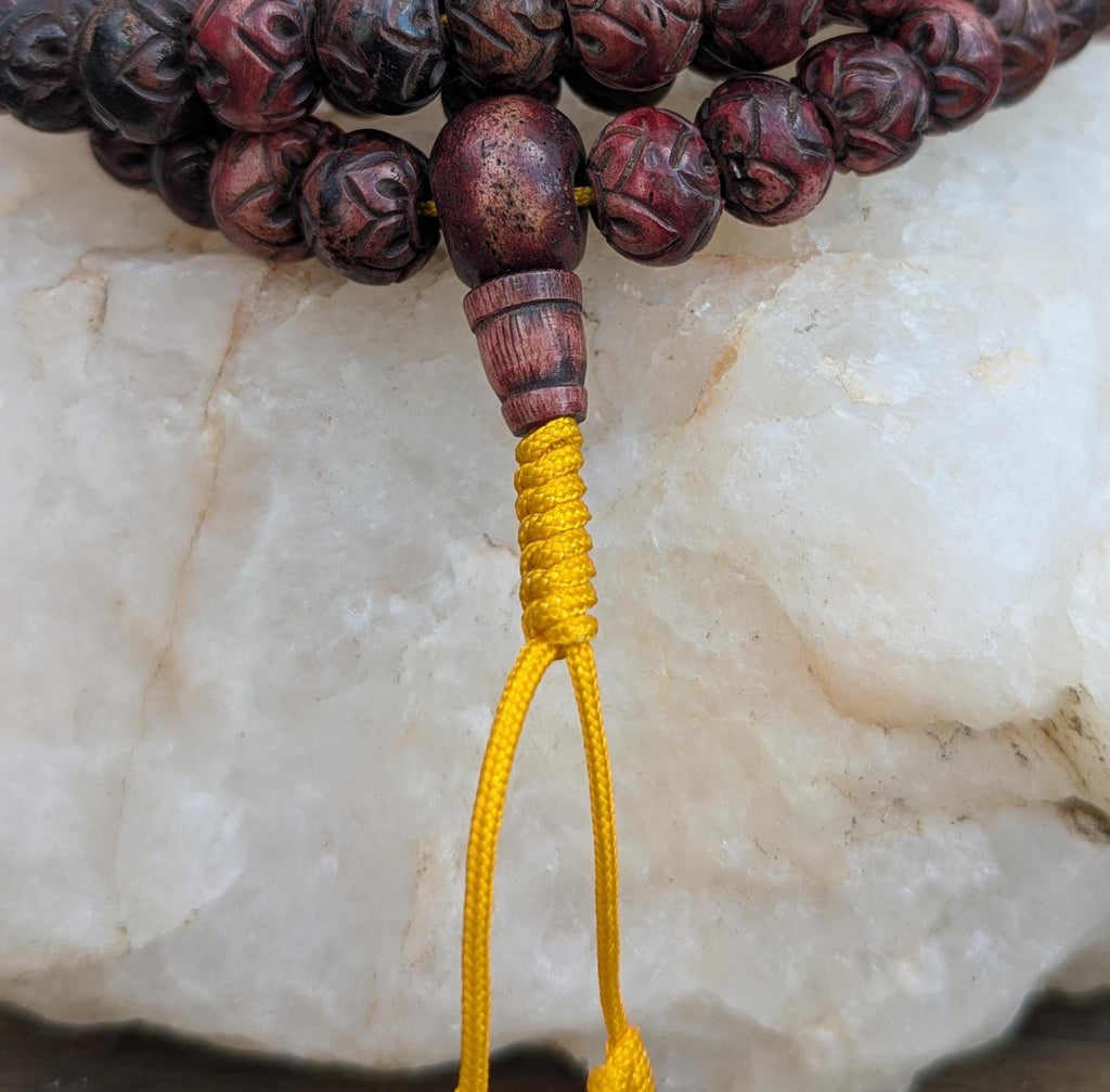 Handcrafted Yak Bone Mala: Tibetan Buddhist Lotus Prayer Beads
