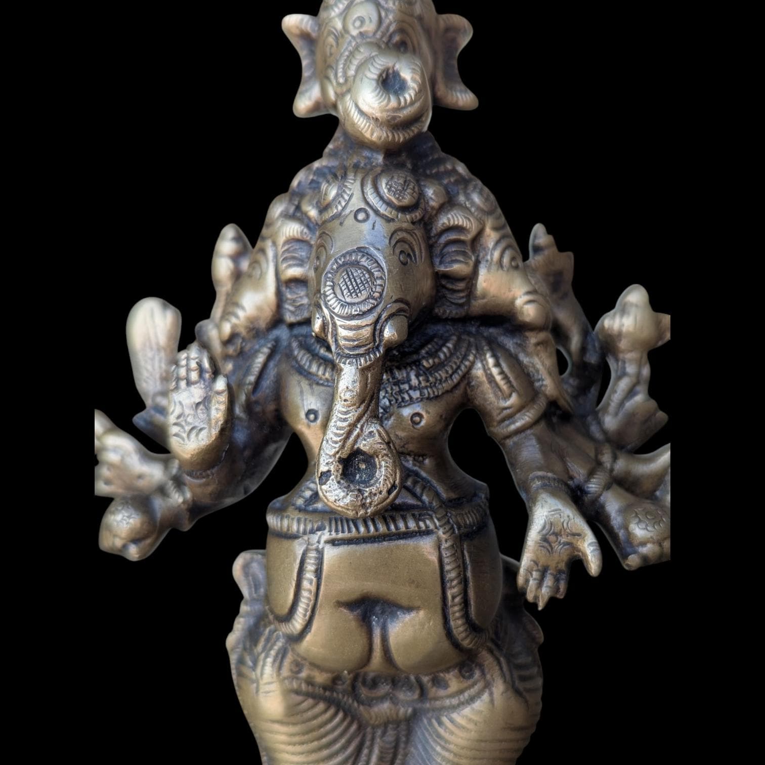 vintage combination of brass and bronze Ten hands on a standing figure of Lord Ganesha