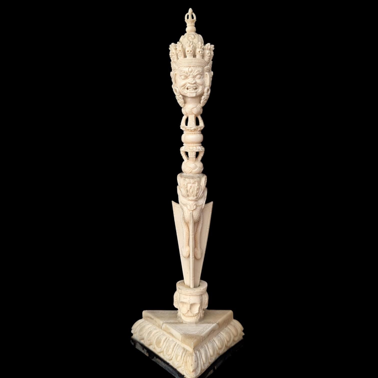 Hand-Carved Buffalo Bone Tibetan Phurba | Himalayan Ritual Dagger