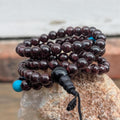 Handmade Tibetan Dark Garnet Bead Mala with Turquoise Guru Bead (bm-118)