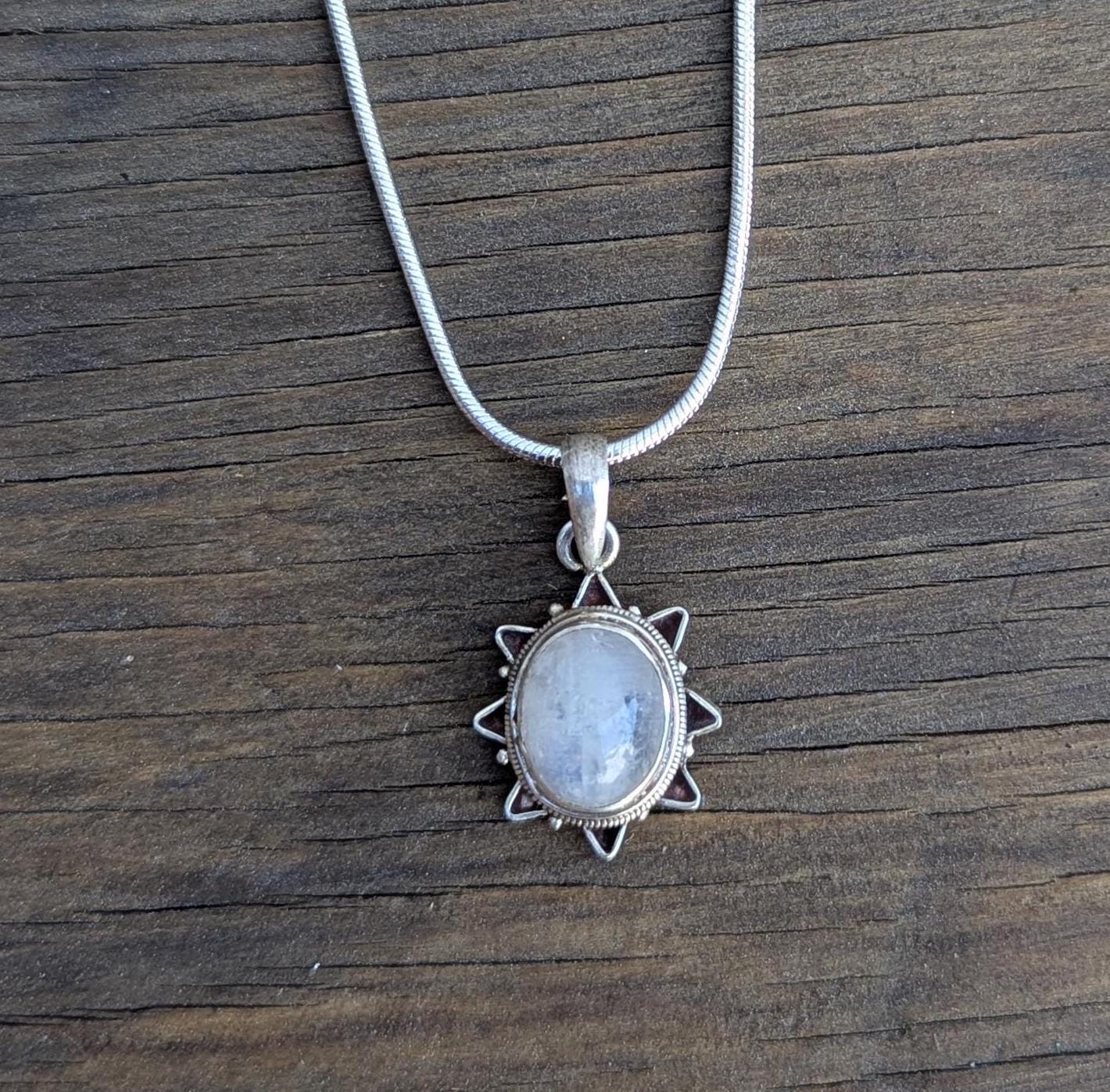 Rainbow Moonstone Sterling Silver Pendant: Handmade Crystal Healing