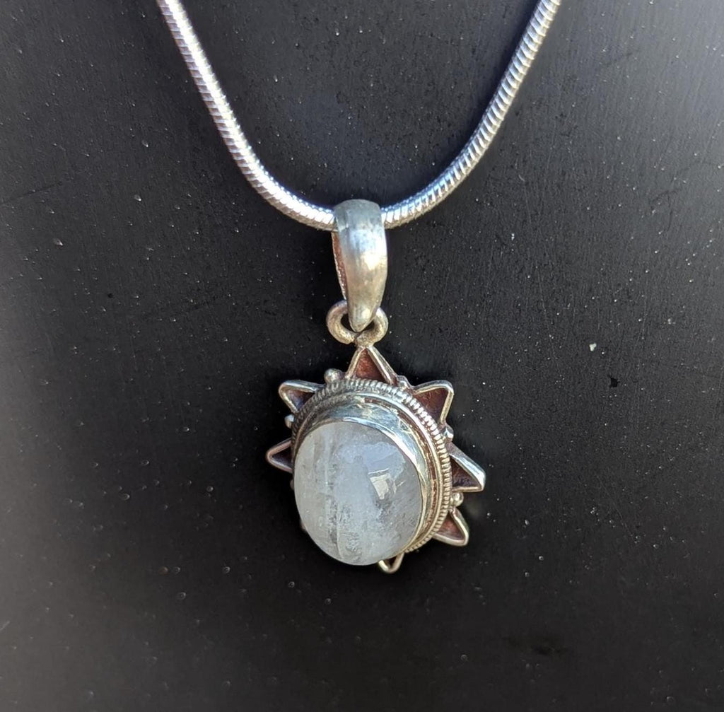 Rainbow Moonstone Sterling Silver Pendant: Handmade Crystal Healing