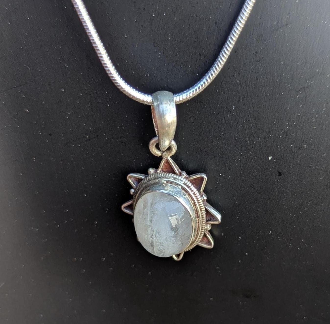 Rainbow Moonstone Sterling Silver Pendant: Handmade Crystal Healing