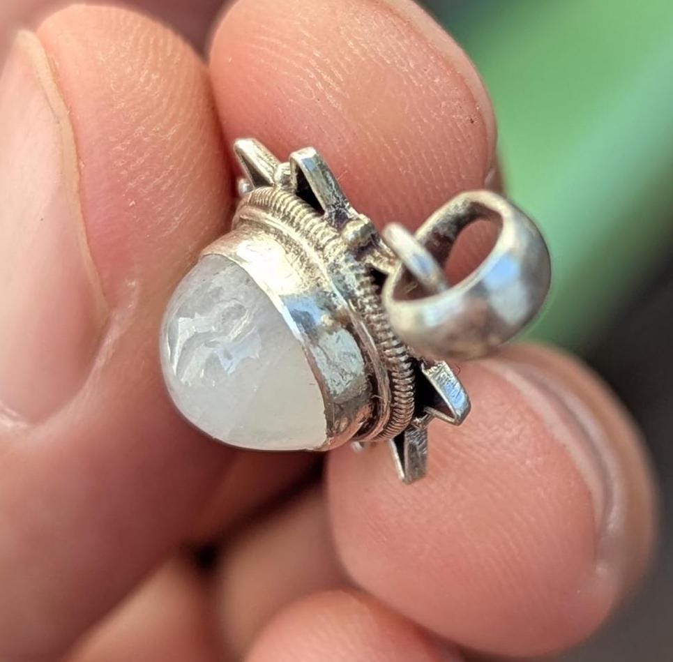 Rainbow Moonstone Sterling Silver Pendant: Handmade Crystal Healing