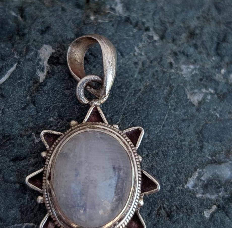 Rainbow Moonstone Sterling Silver Pendant: Handmade Crystal Healing
