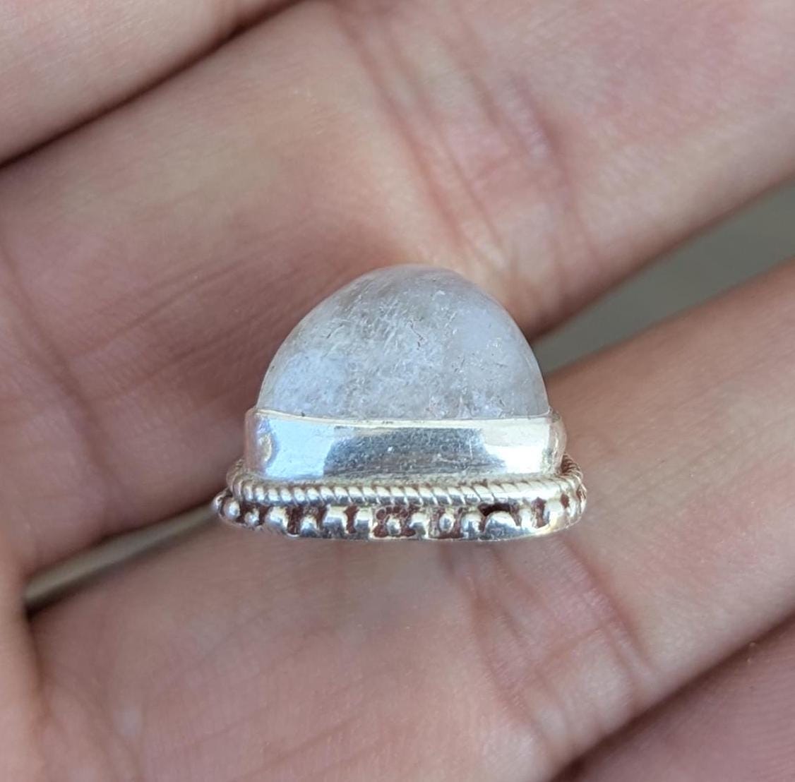 Handmade Rainbow Moonstone Pendant: Sterling Silver Triangle Charm