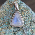 Handmade Rainbow Moonstone Pendant: Sterling Silver Triangle Charm