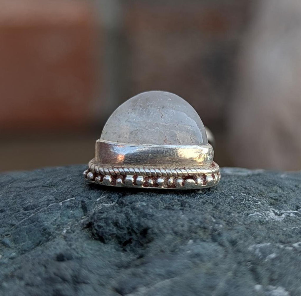 Handmade Rainbow Moonstone Pendant: Sterling Silver Triangle Charm