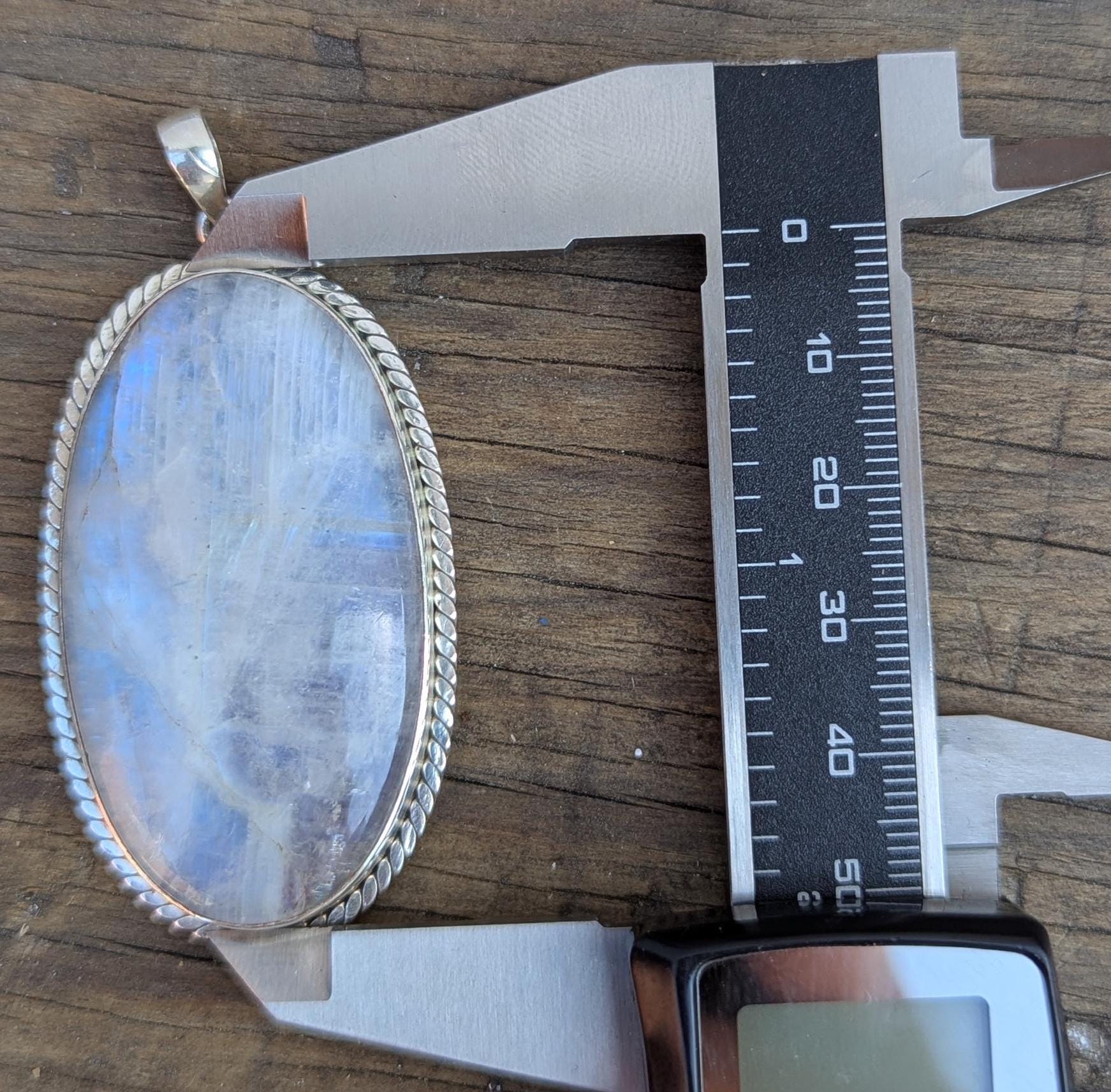 Handmade Rainbow Moonstone Pendant: Sterling Silver, Healing Crystal