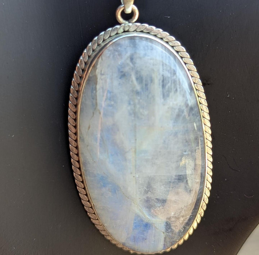 Handmade Rainbow Moonstone Pendant: Sterling Silver, Healing Crystal