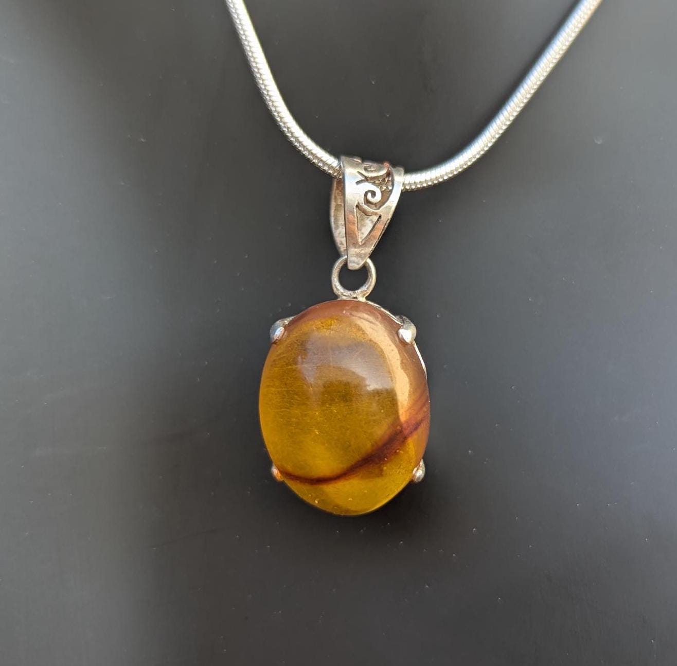 P3/57- Tiger Eye Amber stone Silver Pendant (T12-057)