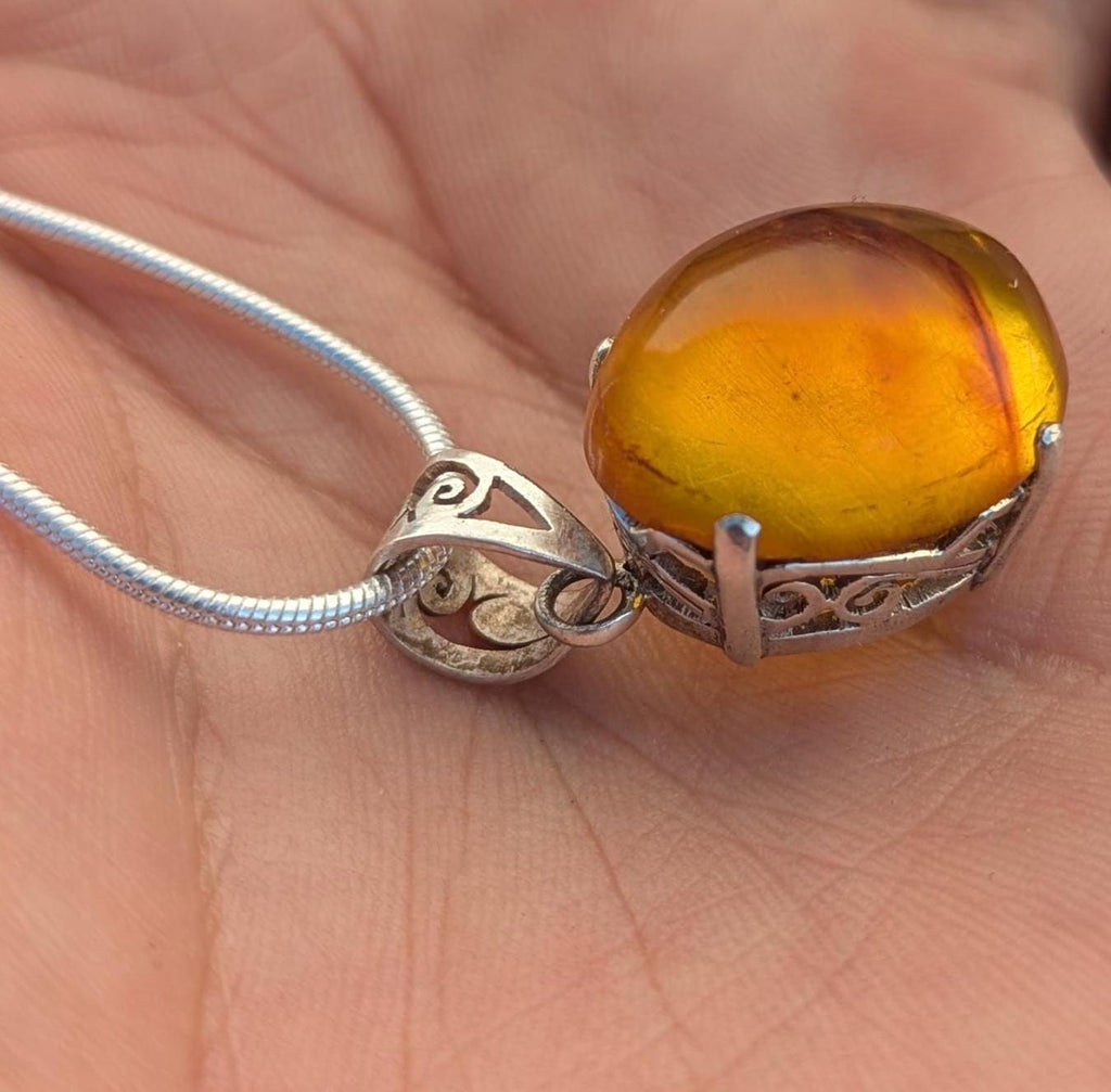 P3/57- Tiger Eye Amber stone Silver Pendant (T12-057)