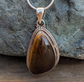 P3/50 - Tiger Eye Amber stone Silver Pendant (T12-050)
