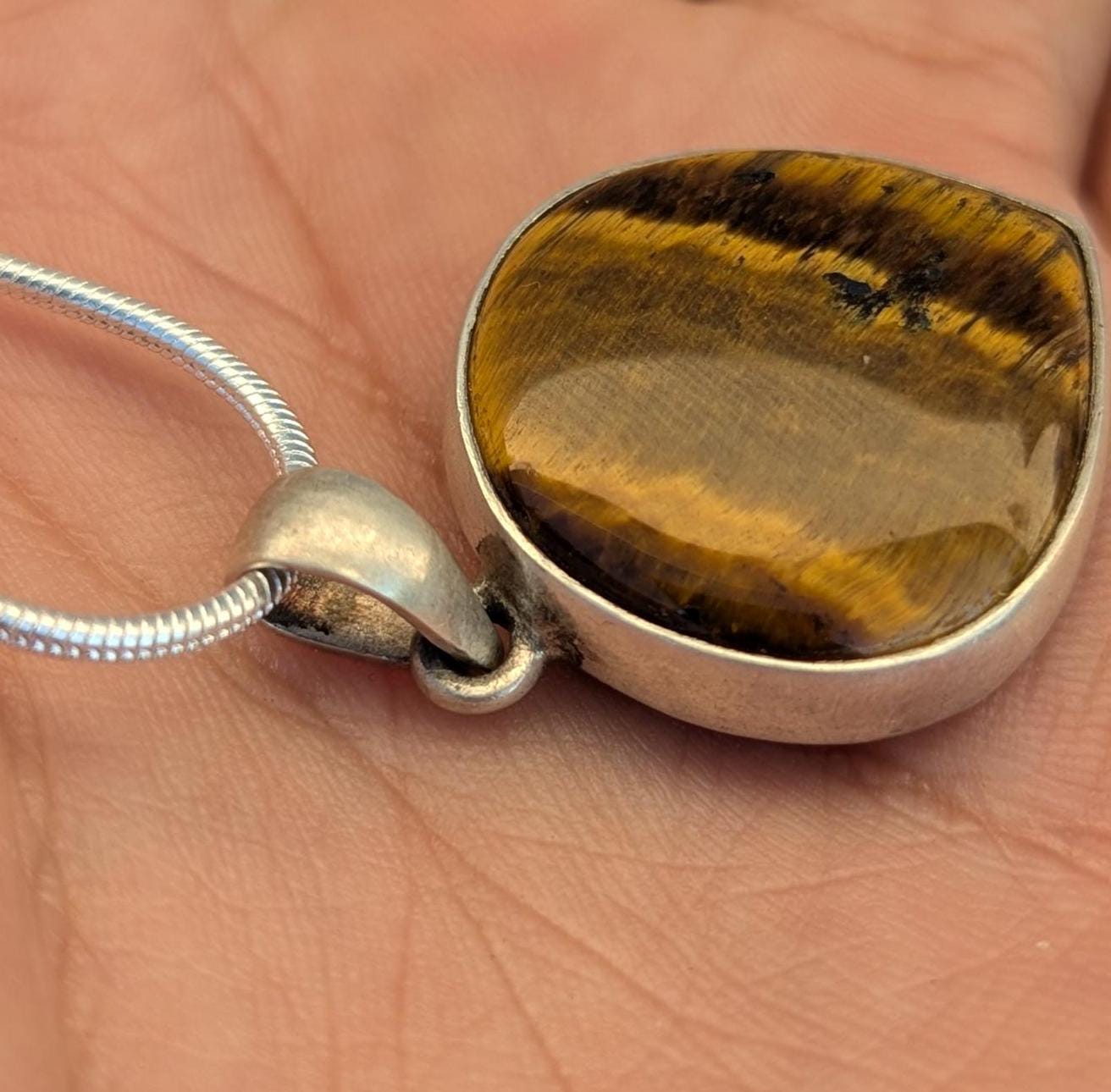 P3/54- Tiger Eye Amber stone Silver Pendant (T12-054)