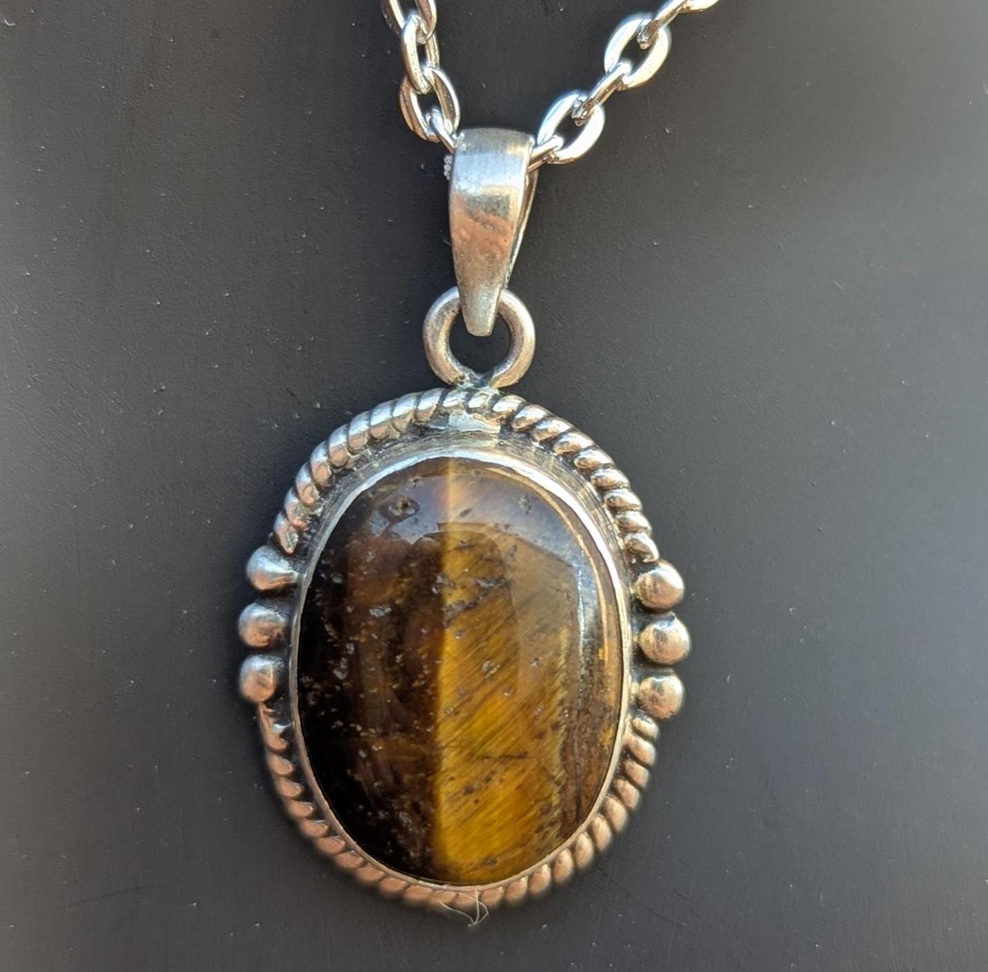 P3/56- Tiger Eye Amber stone Silver Pendant (T12-056)