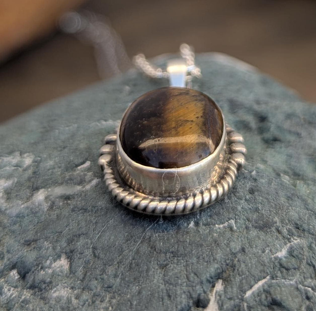 P3/56- Tiger Eye Amber stone Silver Pendant (T12-056)