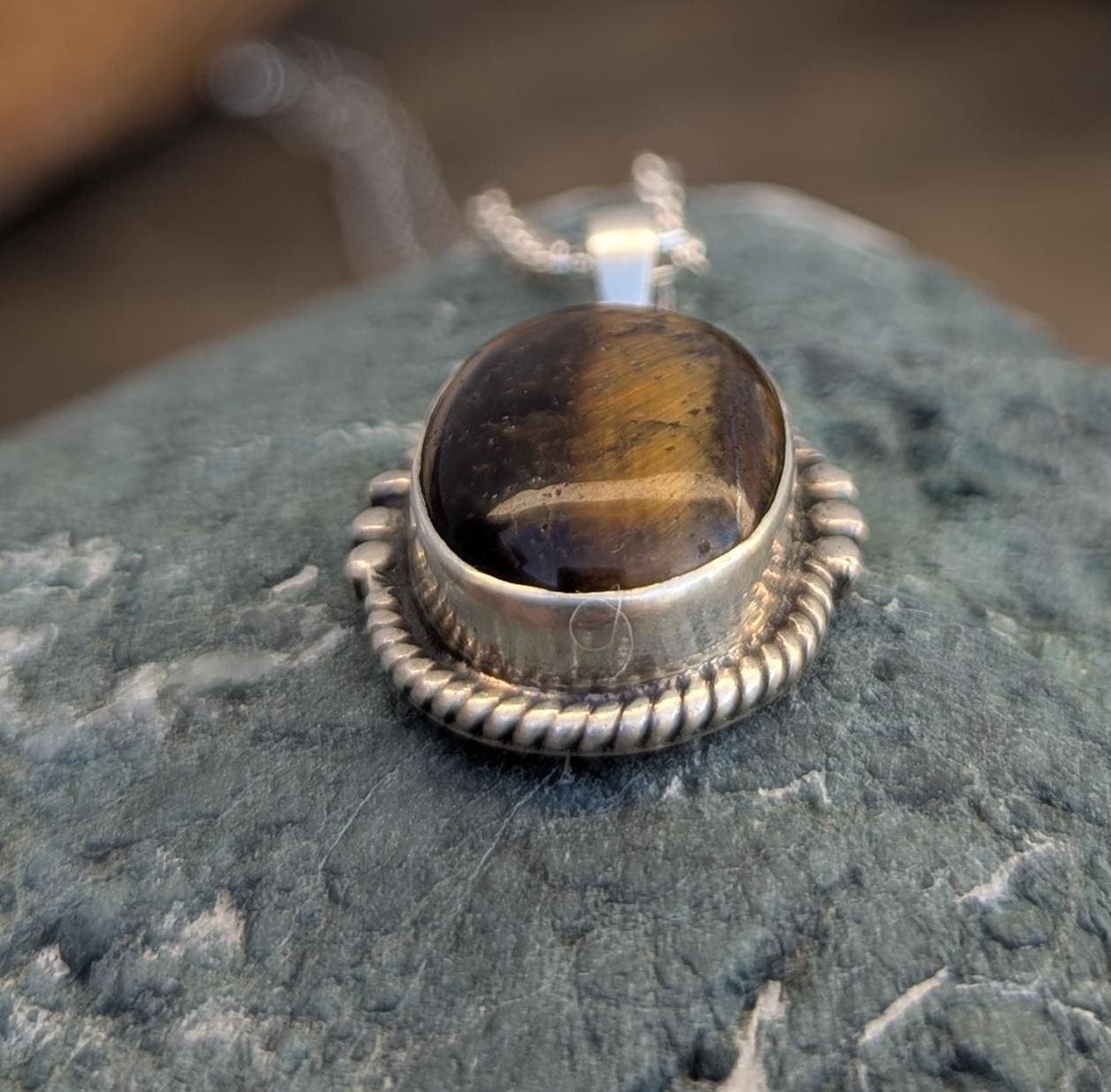 P3/56- Tiger Eye Amber stone Silver Pendant (T12-056)
