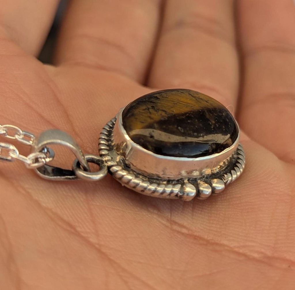 P3/56- Tiger Eye Amber stone Silver Pendant (T12-056)