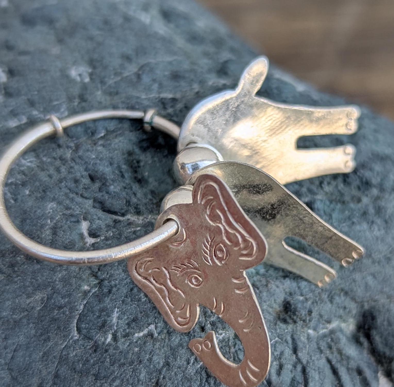 Sterling Silver Elephant Hoop Earrings: Handmade Animal Jewelry