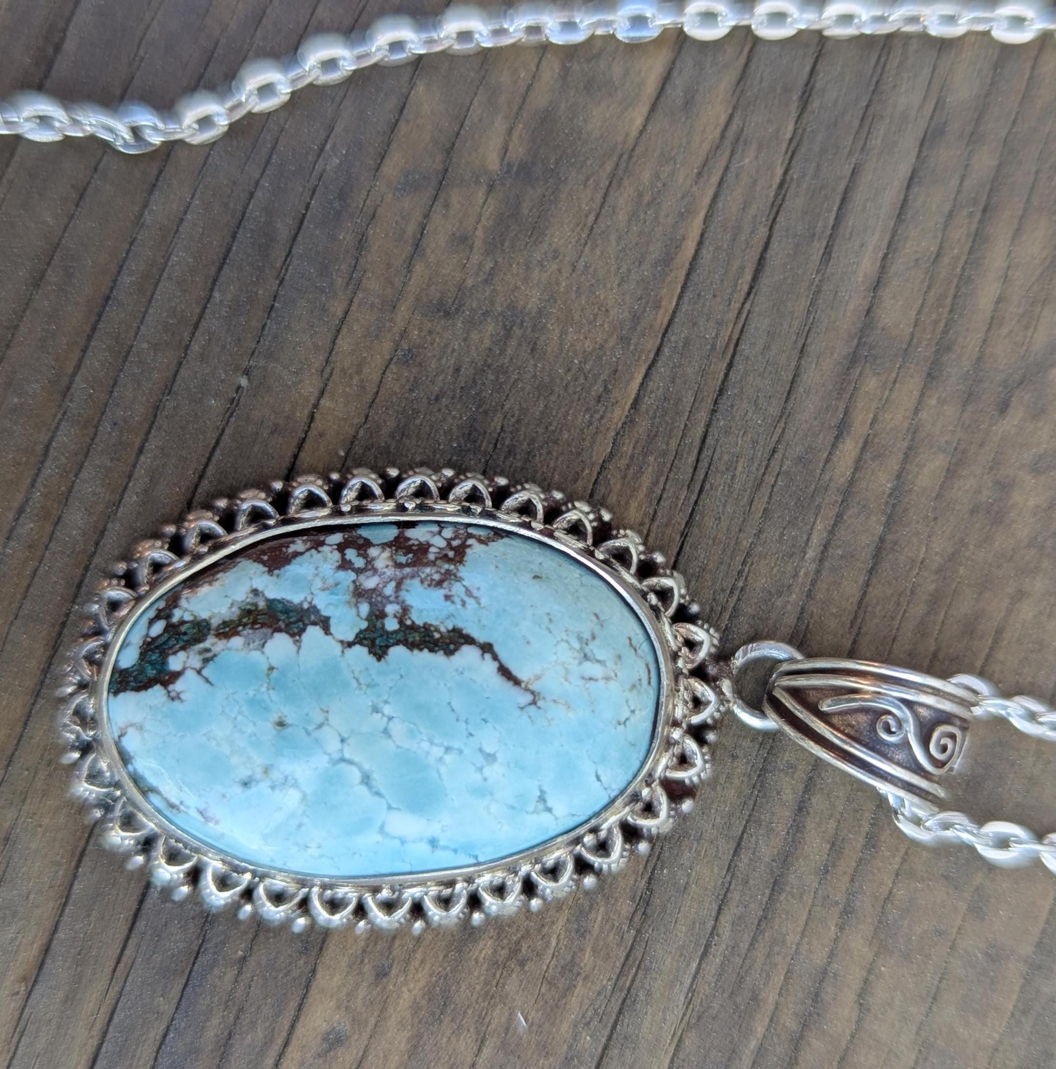 Turquoise gemstone Blue Turquoise 925 Sterling Silver Pendant.  (T1101-006.3)