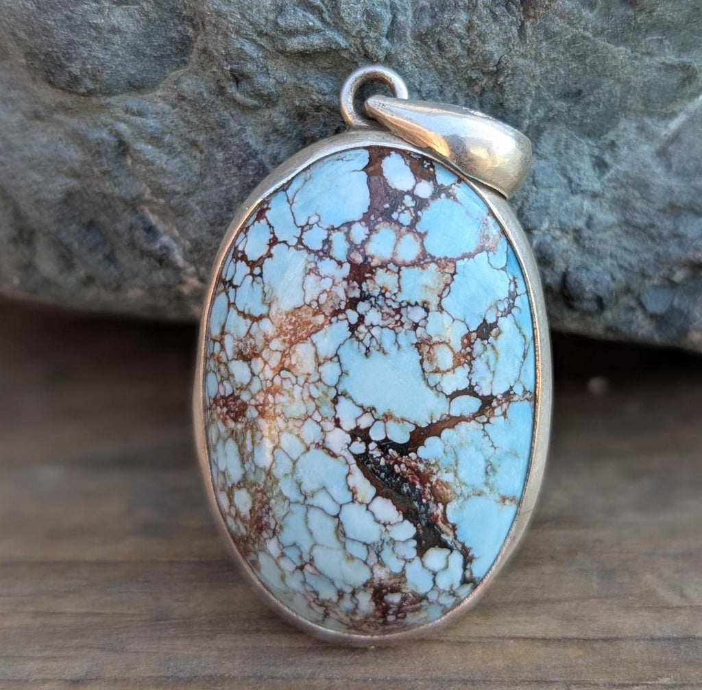 Women’s Enhanced Blue Turquoise 925 Sterling Silver Pendant.  (T1101-006.2)