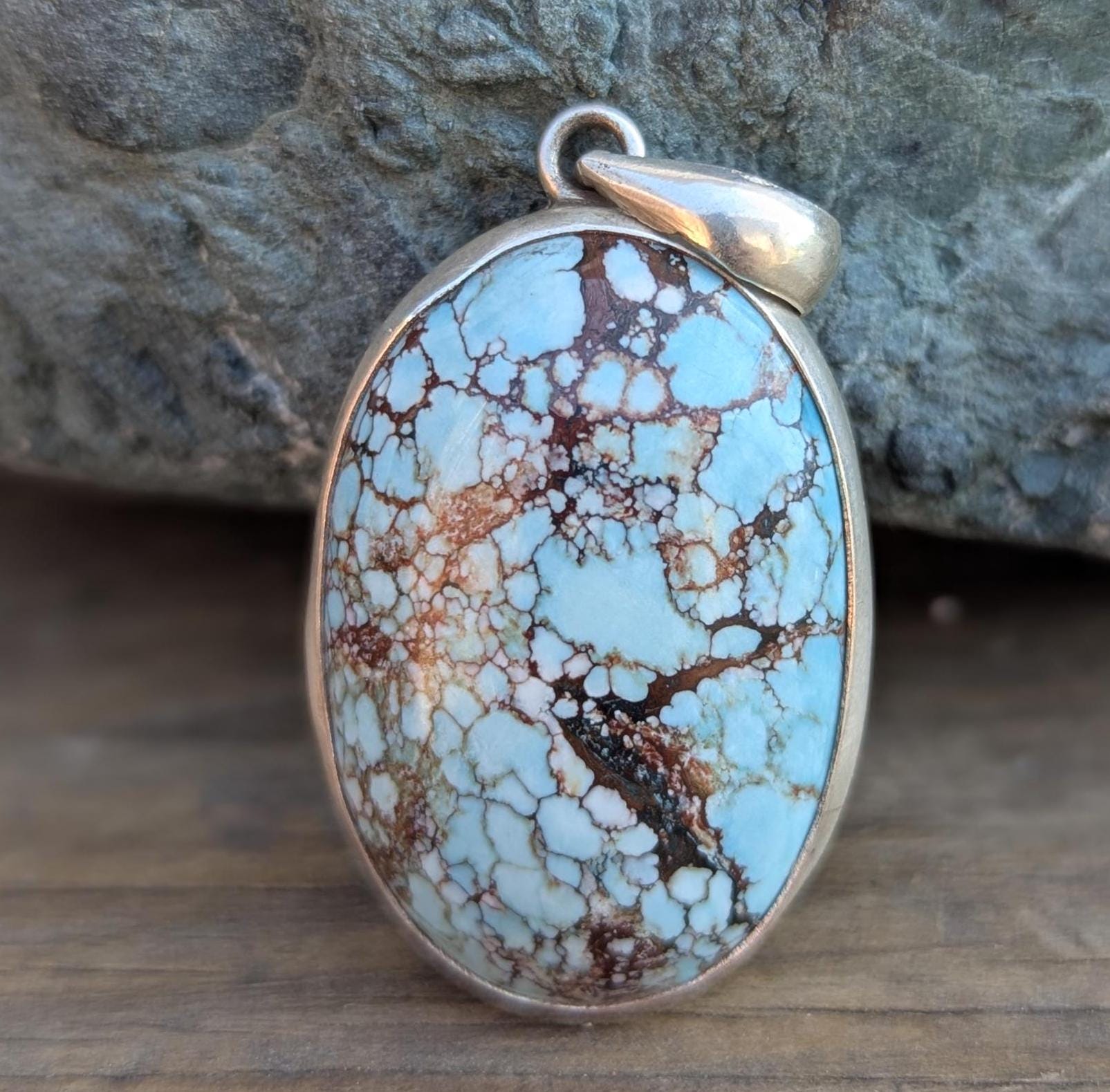 Women’s Enhanced Blue Turquoise 925 Sterling Silver Pendant.  (T1101-006.2)