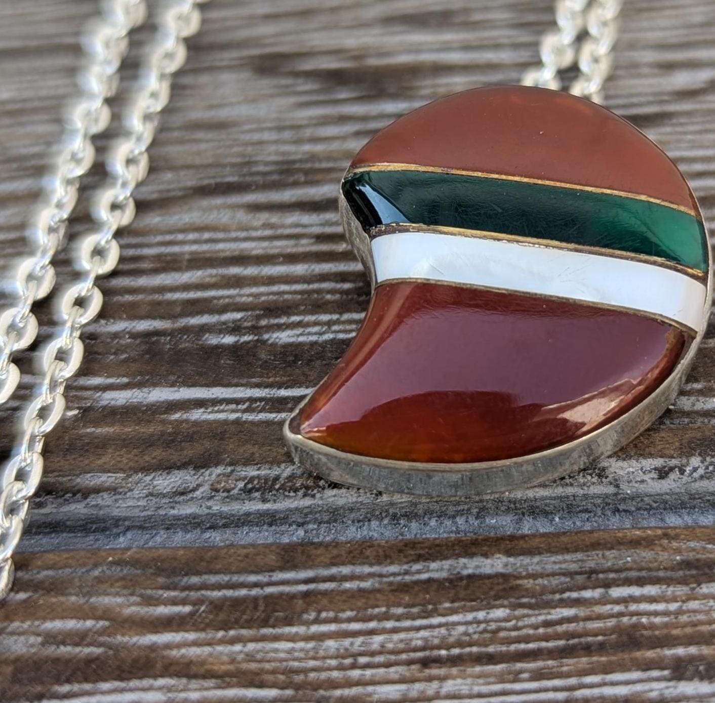 Multi Stone Inlay Silver Pendant ( T1103-015)