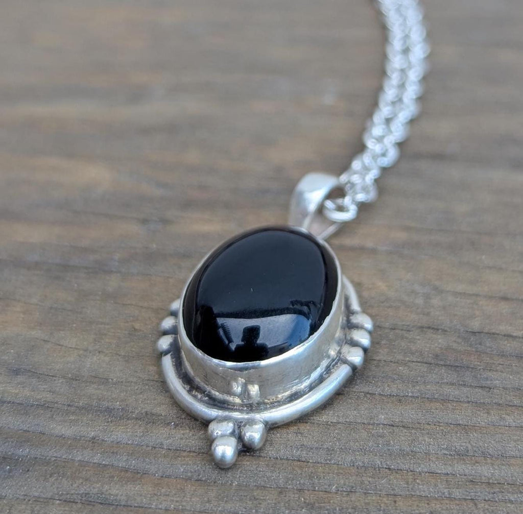P3/36 - Natural Black Onyx Gemstone of Silver Pendant (T12-036)