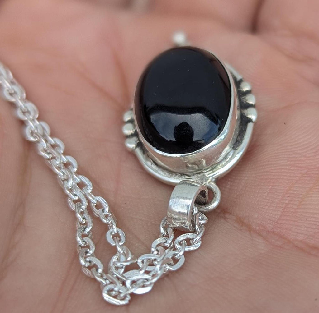 P3/36 - Natural Black Onyx Gemstone of Silver Pendant (T12-036)