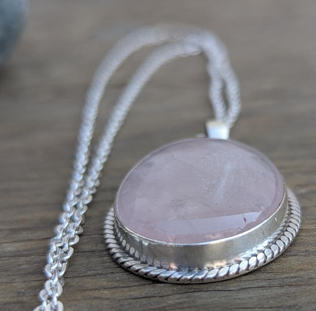 P3/18 - Rose Quartz Pendant with sterling silver, for men or women (T12-018)