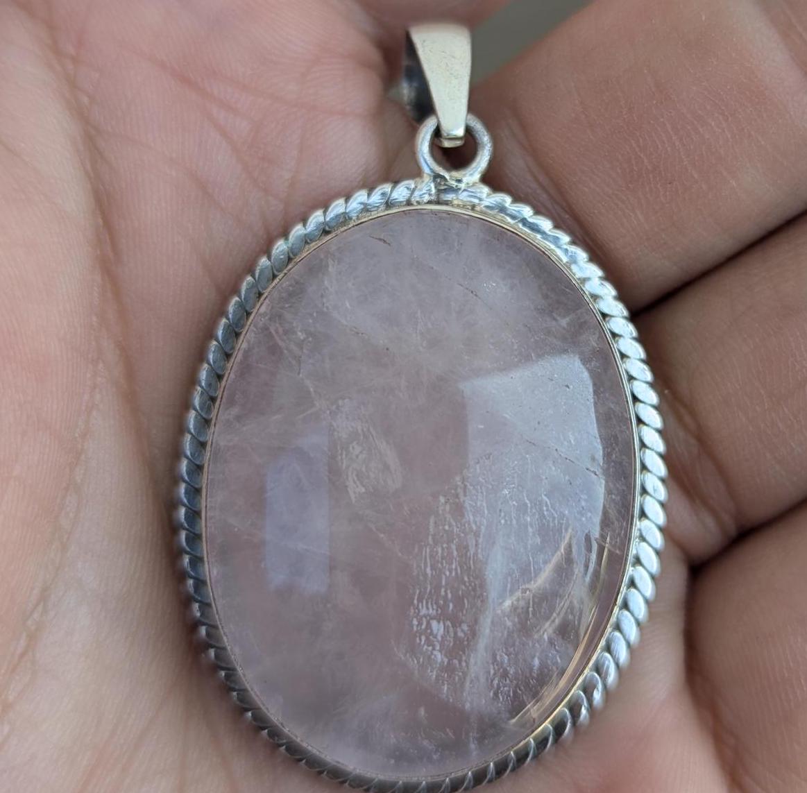 P3/18 - Rose Quartz Pendant with sterling silver, for men or women (T12-018)