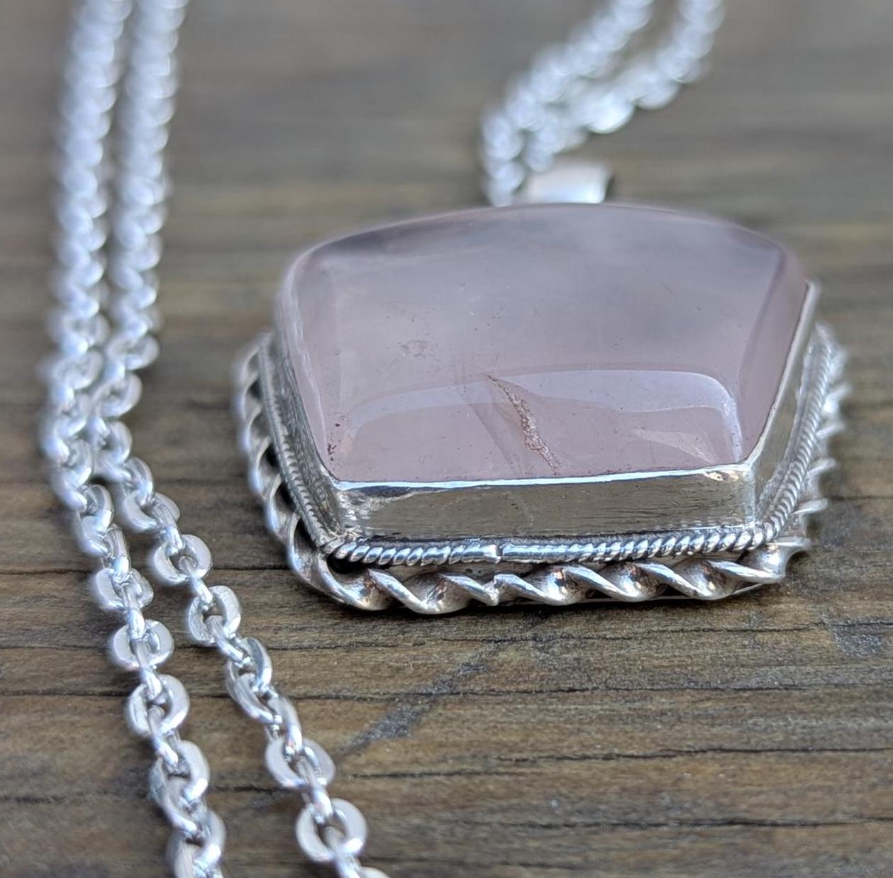 P3/23 - Rose Quartz Pendant with sterling silver, for men or women (T12-023)