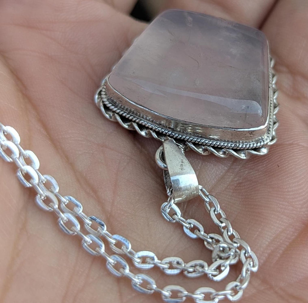 P3/23 - Rose Quartz Pendant with sterling silver, for men or women (T12-023)