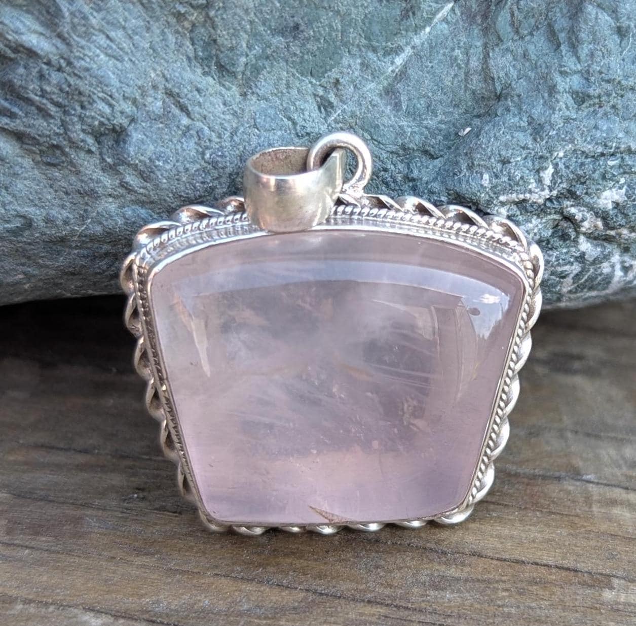 P3/23 - Rose Quartz Pendant with sterling silver, for men or women (T12-023)