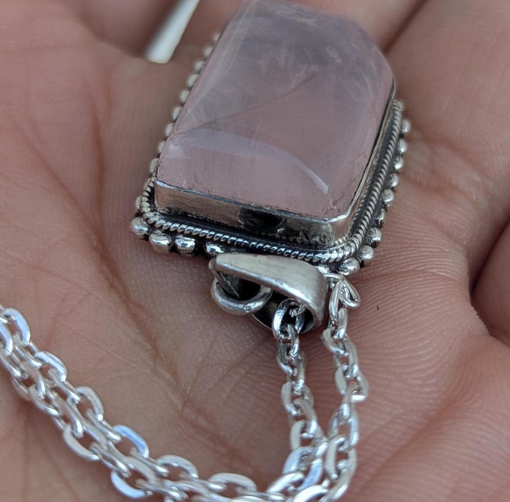 P3/24 - Rose Quartz Pendant with sterling silver, for men or women (T12-024)