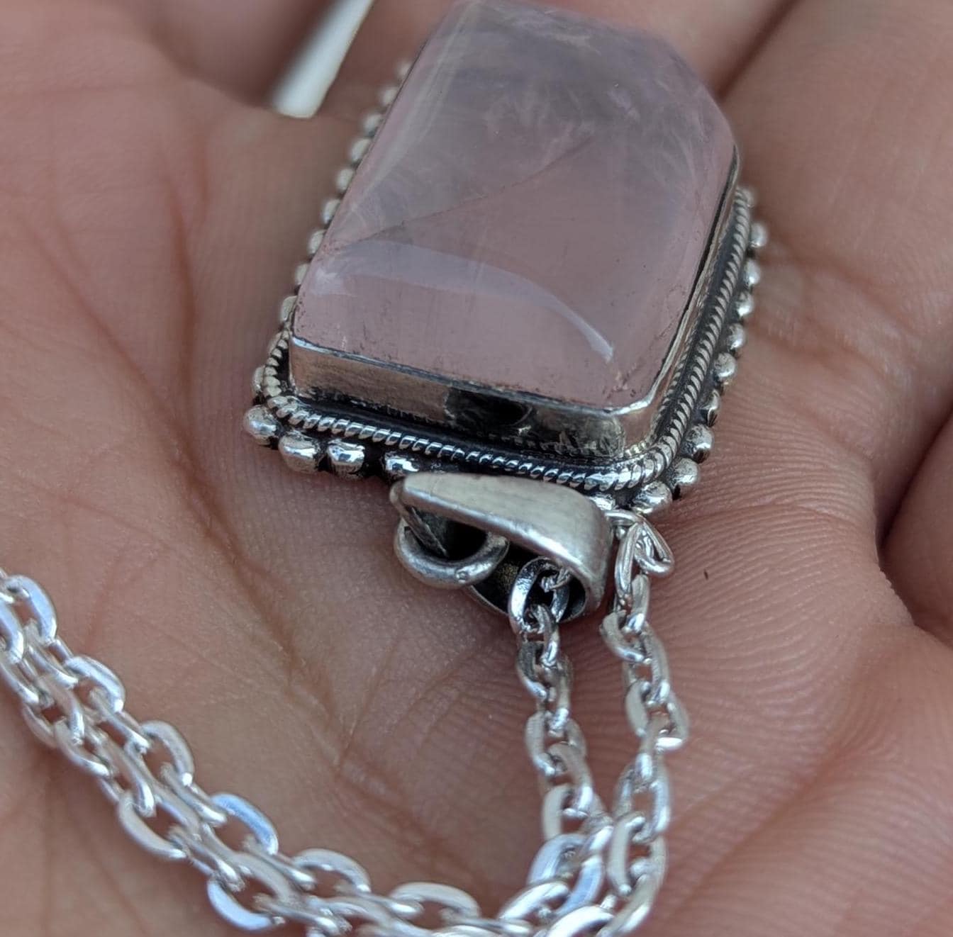 P3/24 - Rose Quartz Pendant with sterling silver, for men or women (T12-024)