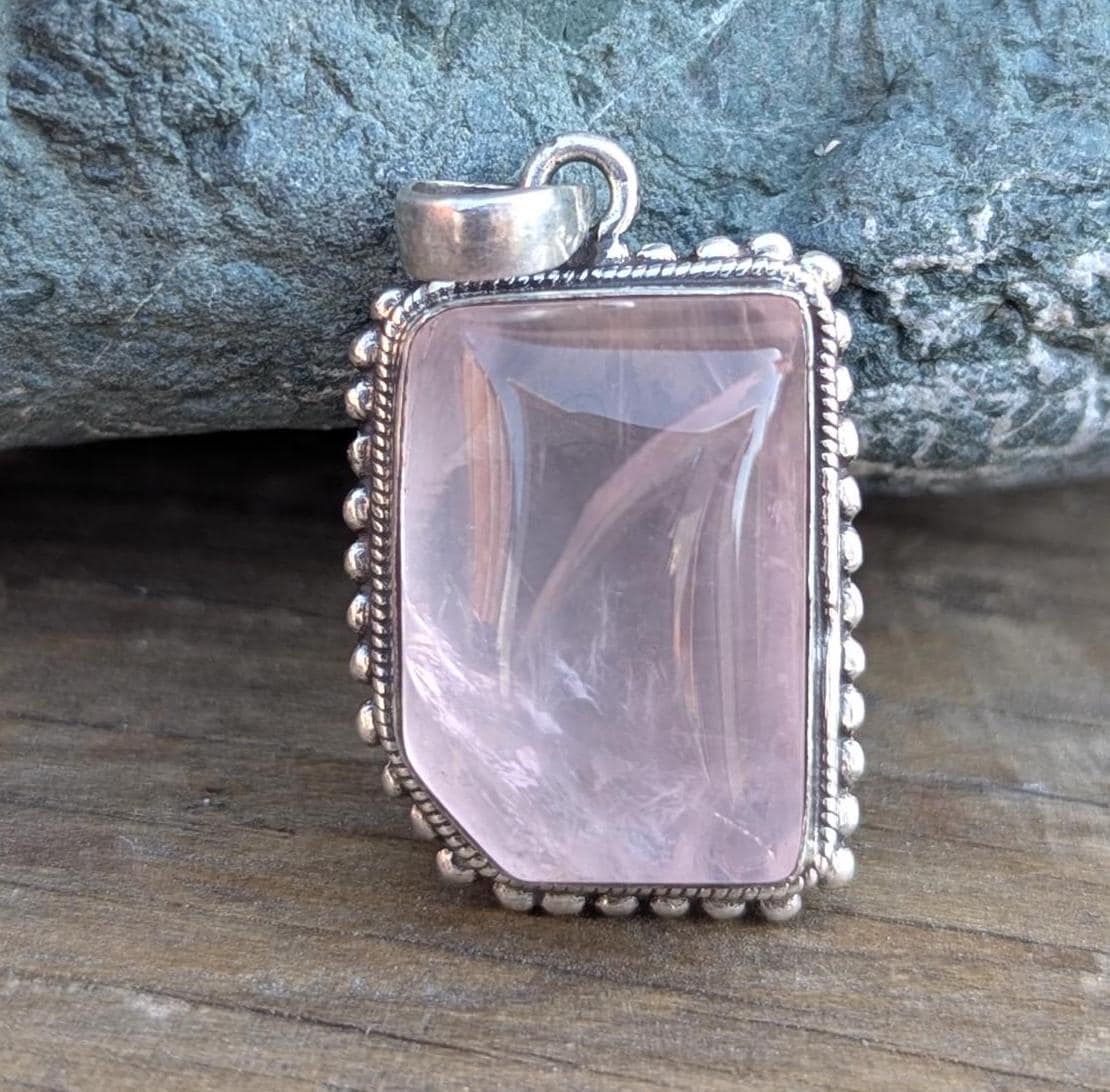 P3/24 - Rose Quartz Pendant with sterling silver, for men or women (T12-024)