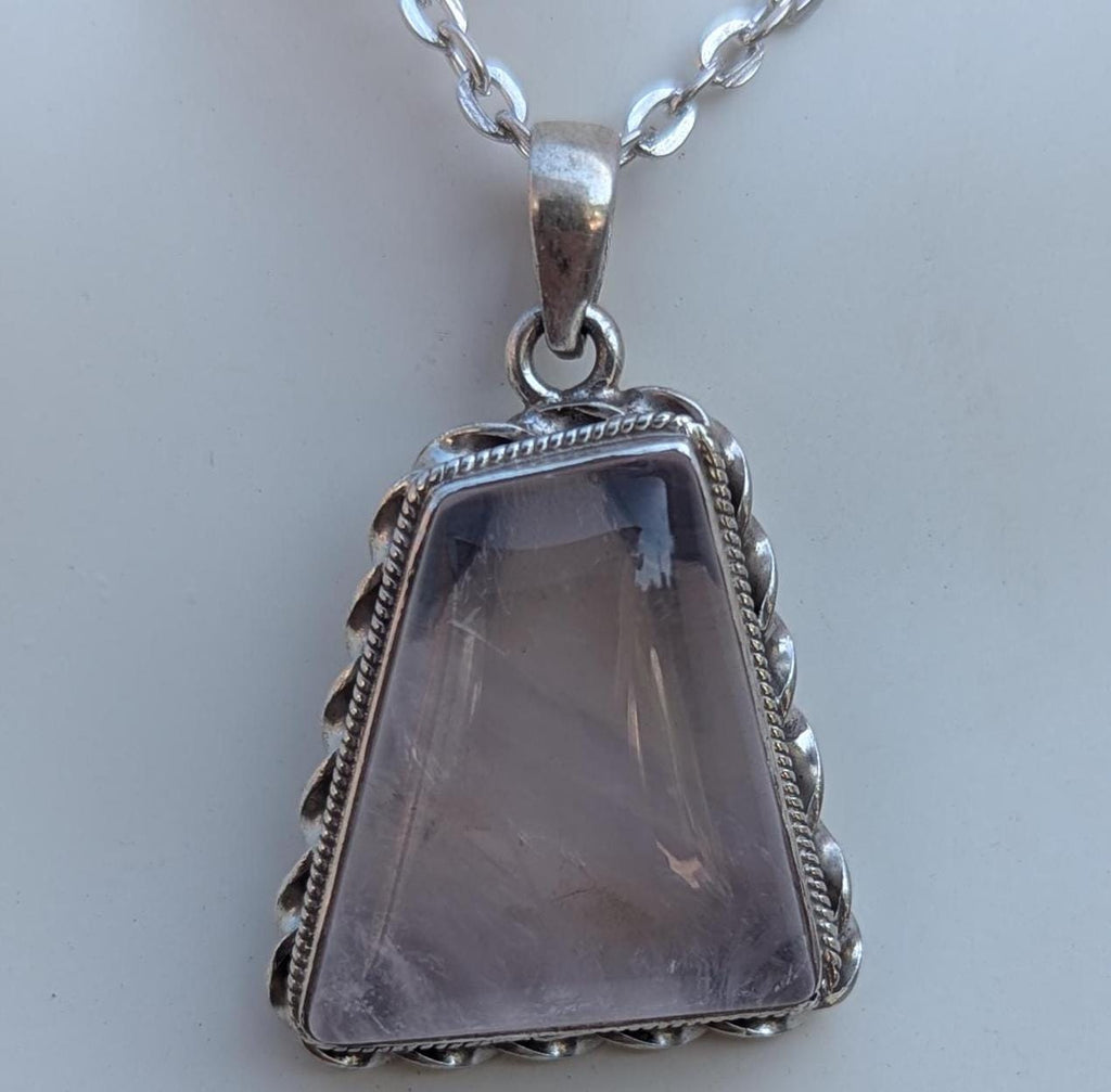 P3/25 - Rose Quartz Pendant with sterling silver, for men or women (T12-025)