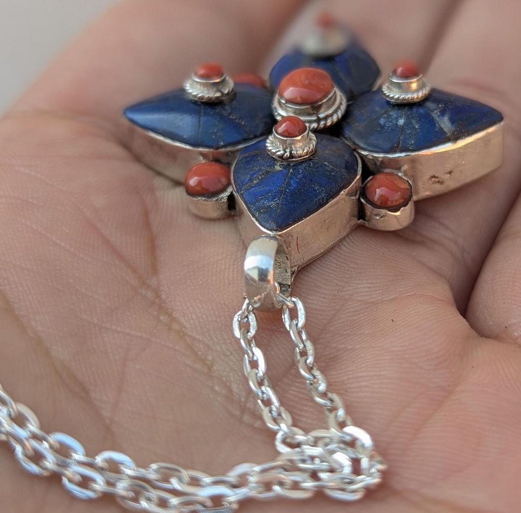 Woman’s  Red Coral Gemstone Pendant : 925 Sterling Silver Pendant. (T1101-006.11)