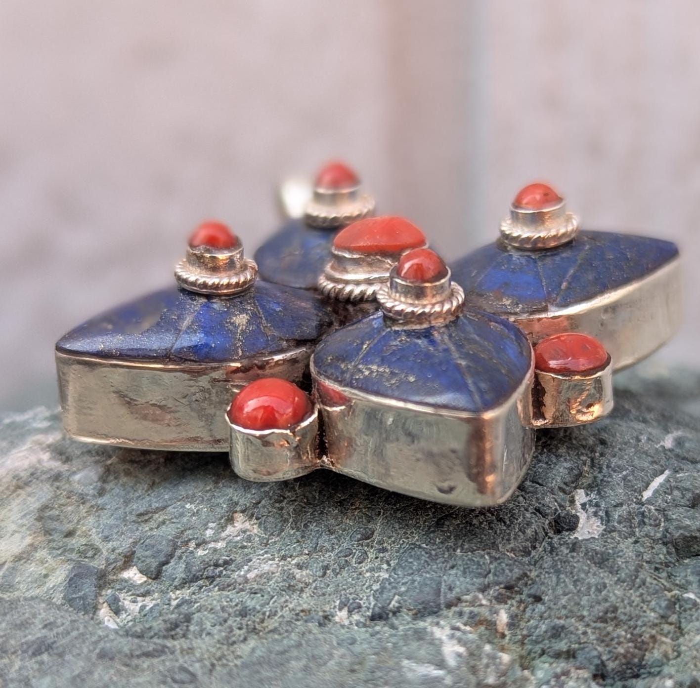 Woman’s  Red Coral Gemstone Pendant : 925 Sterling Silver Pendant. (T1101-006.11)