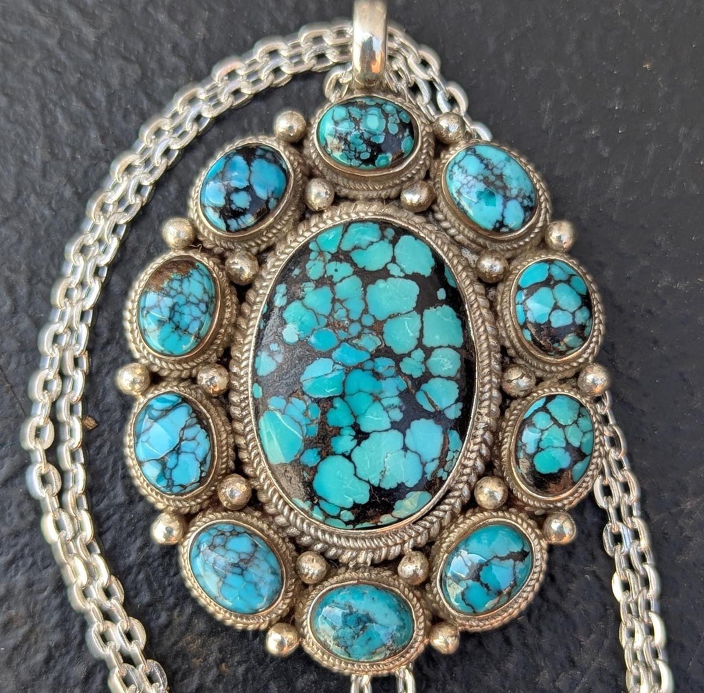 Women’s Enhanced Blue Turquoise 925 Sterling Silver Pendant .  (T1101-006)