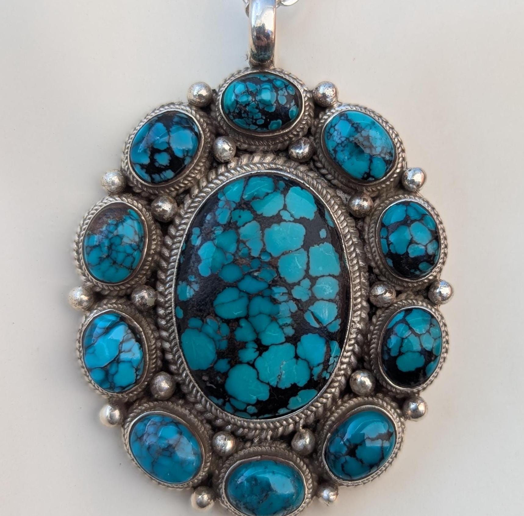 Women’s Enhanced Blue Turquoise 925 Sterling Silver Pendant .  (T1101-006)