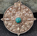 Silver Double Vajra Dorje Pendant(Central Turquoise) (T1102-009)