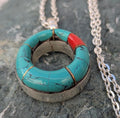 Turquoise Coral Gemstone Silver Pendant Necklace