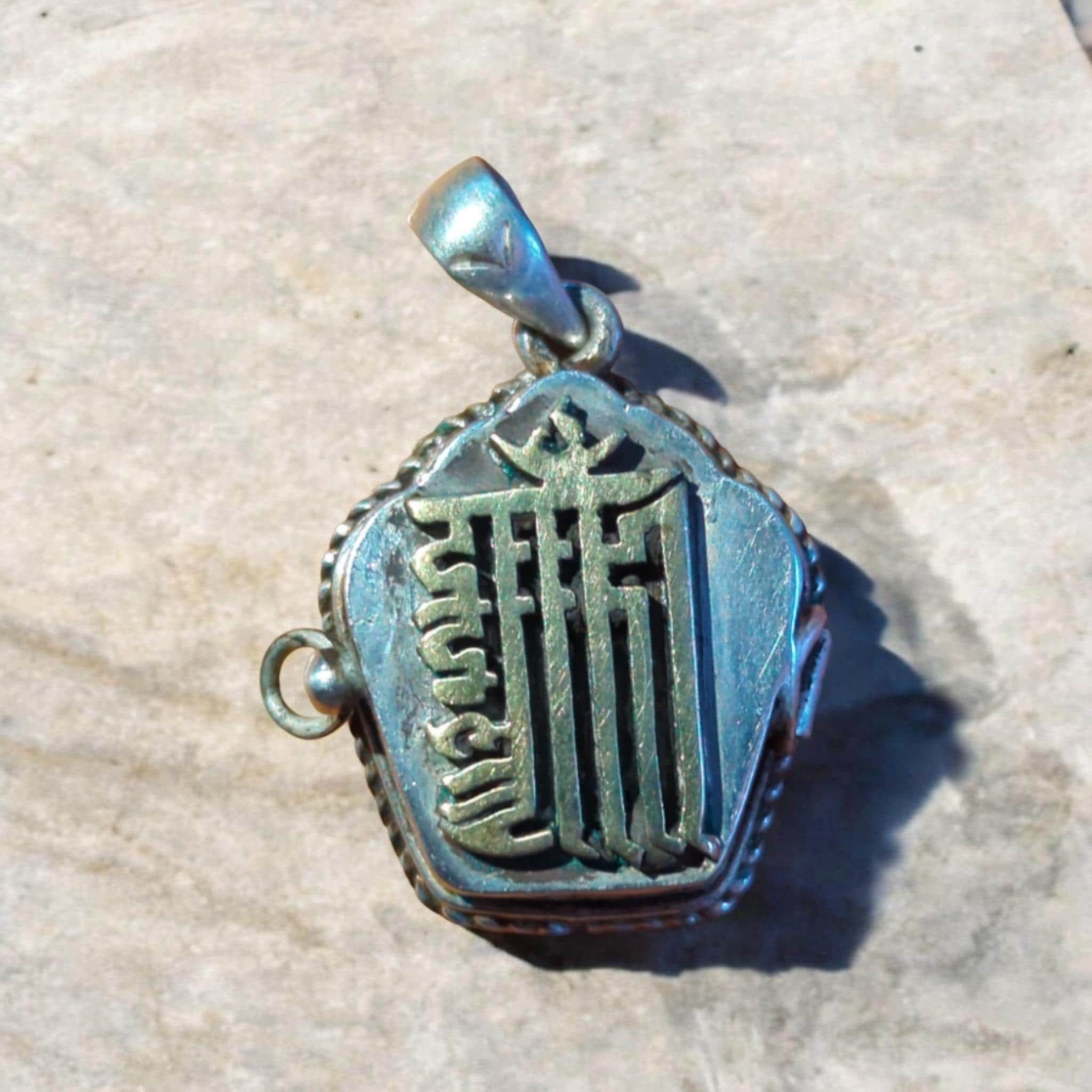 Silver Buddhist Ghau Pendant: Tibetan Mantra Amulet