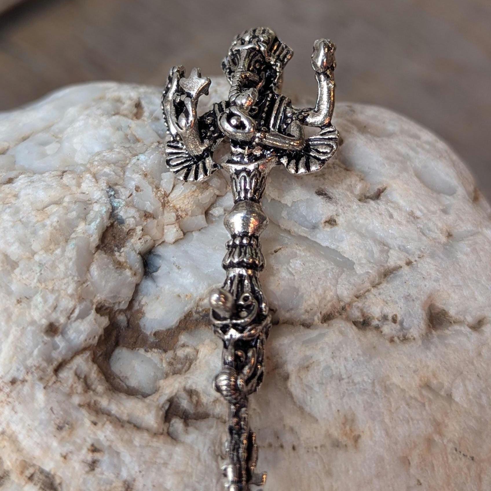 White Brass Lord Ganesha Phurba necklace Pendant, pd 124