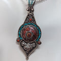 Tibetan ethnic pendant with Turquoise and red coral inlay (p6-007)