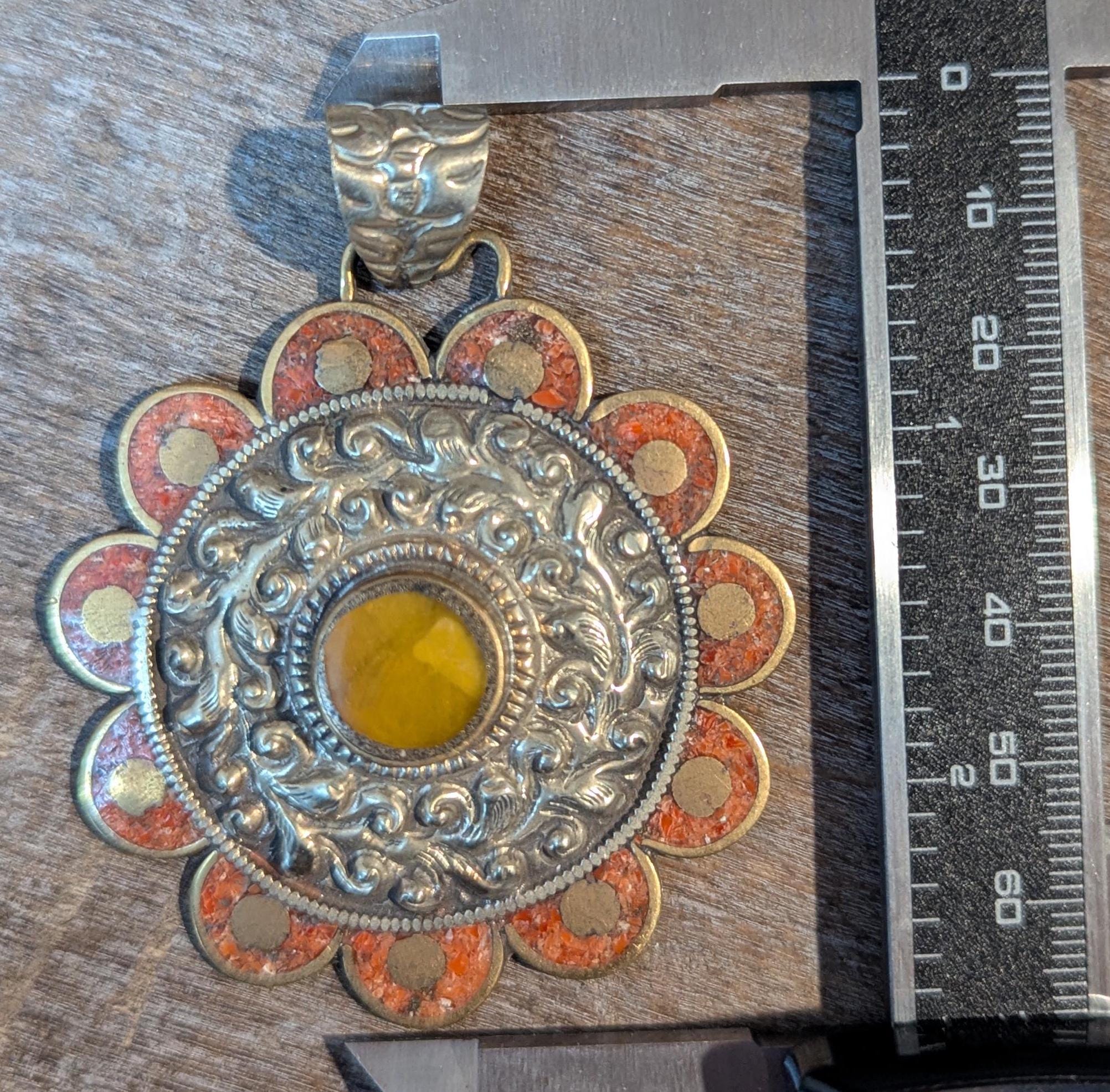 Collection of Vintage Tibetan ethnic pendant with turquoise and coral inlay (p6-008)