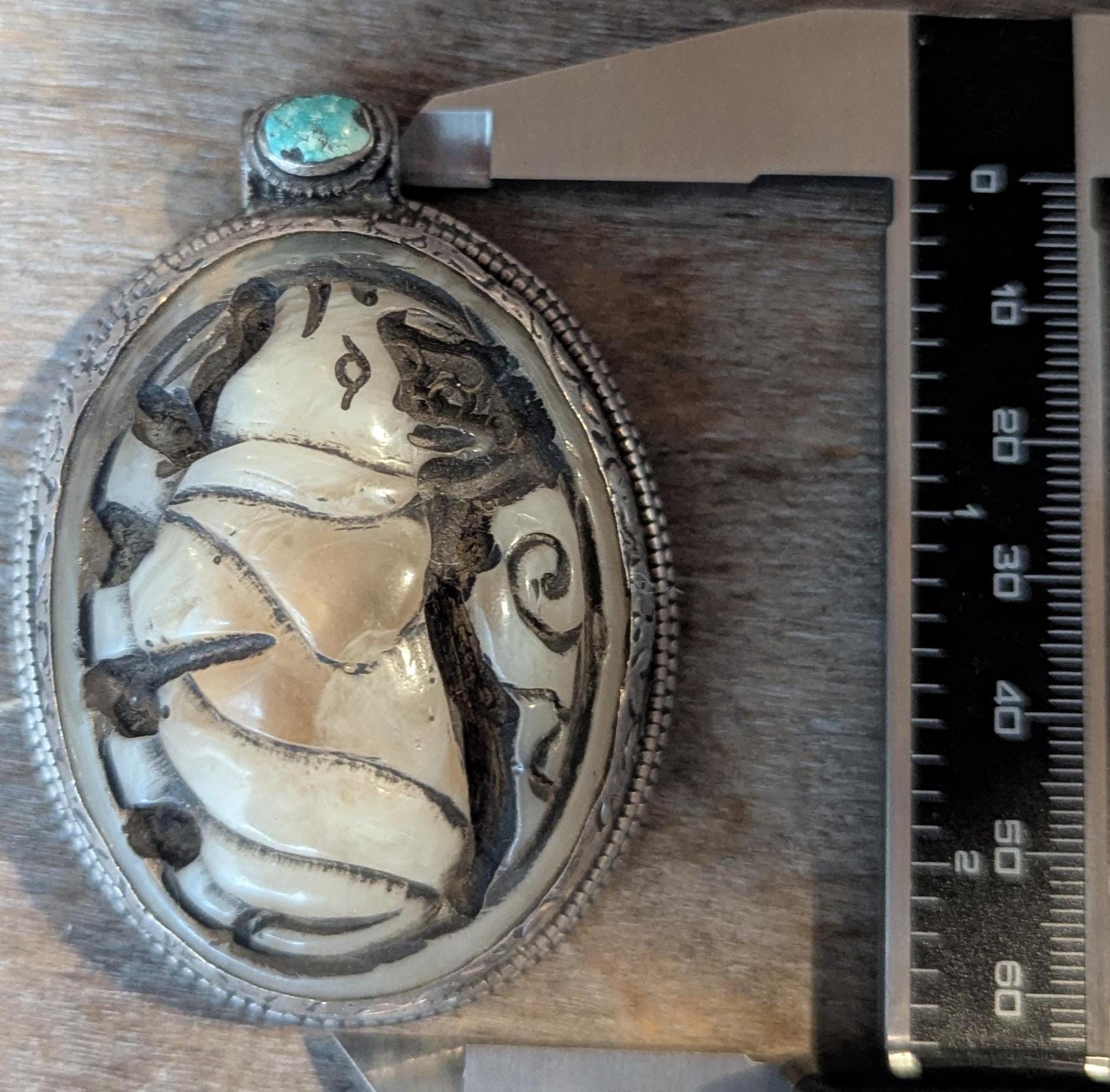 White Brass Zodiac Pendant with Turquoise inlay (p6-009)